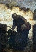 Honore  Daumier Laundress on the Quai d'Anjou oil